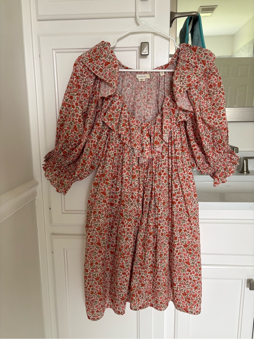 Doen chime ruffled floral print cotton mini dress